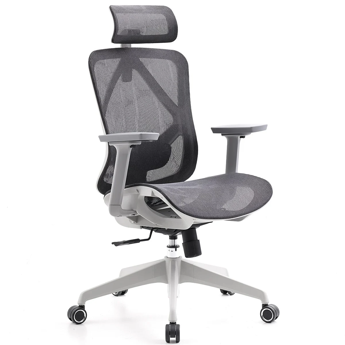 Cadeira de Escritório Dr. Office Ergo, Mesh, 3D, Altura Ajustável, Branco e Cinza, DR-CH-EGR3DWGF